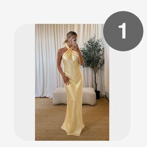 Jasmine Halter Maxi Dress ~ Pale Yellow Luxe Satin